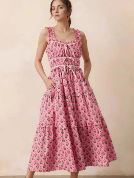"Fermo" Floral Ruffled Midi Dress