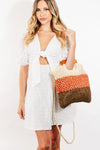 Fame Color Block Double-Use Braided Tote Bag-0