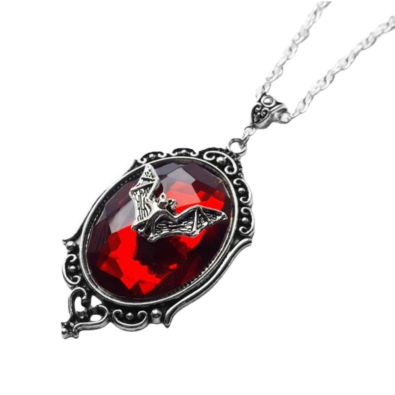 Gothic Red Bat Pendant Necklace