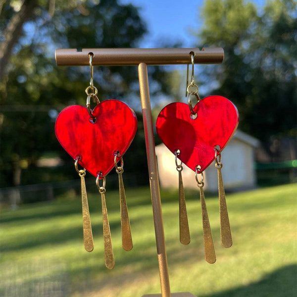 Acrylic Dream Red Heart Earrings