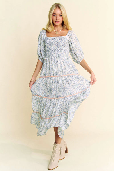 "Davi & Dani" Bodice Tiered Midi Dress