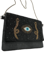 "Lumina" Hand Beaded Snake Bag - Black width=100 