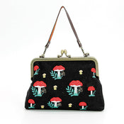 Mushrooms Kisslock Frame Handbag in Cotton: Black-0 width=100 