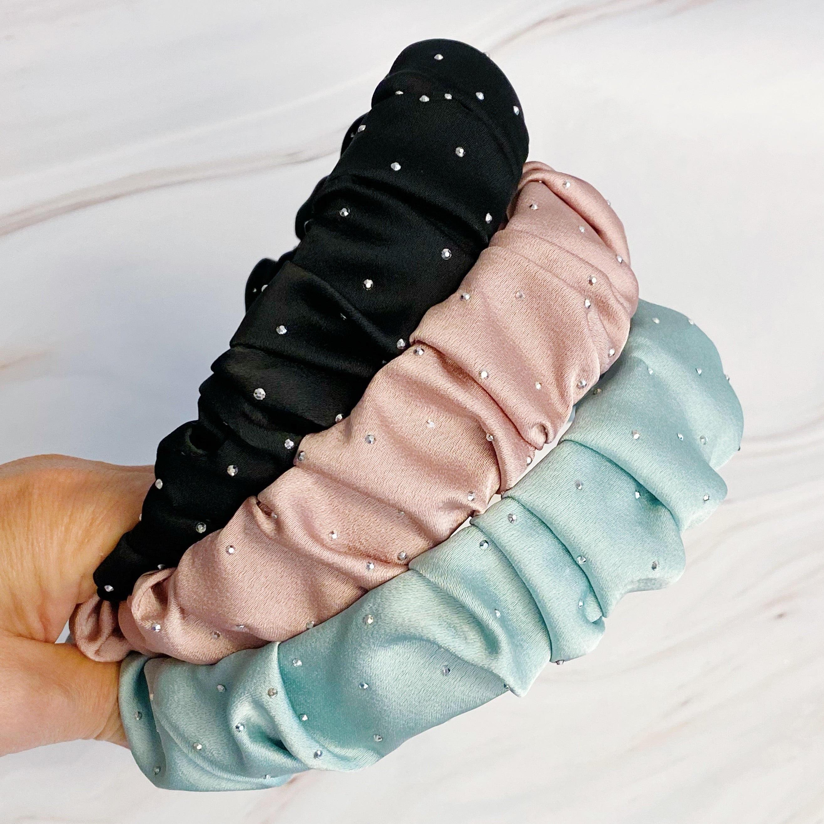Scrunched Satin Jewel Dotted Headband-0