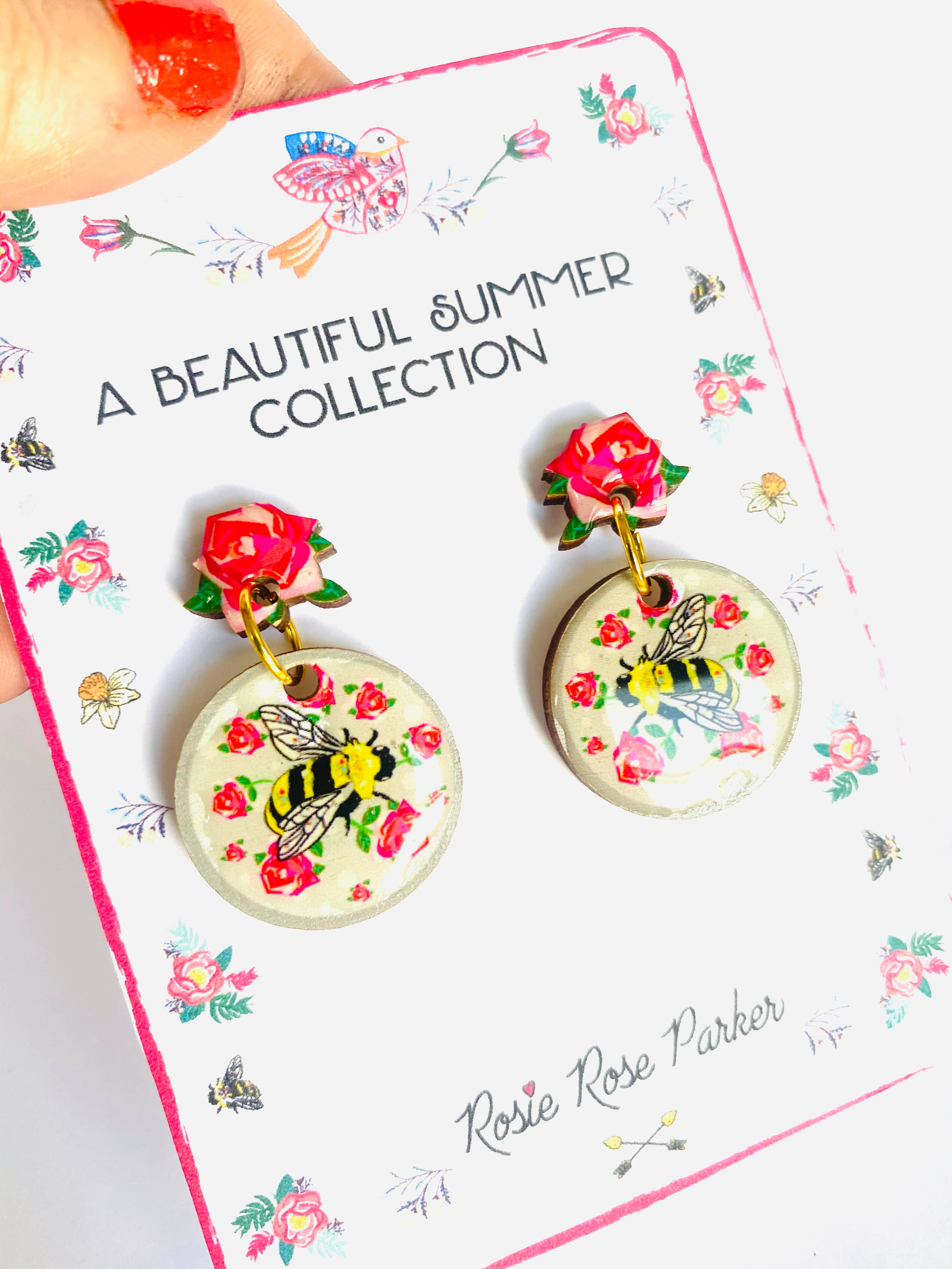 Pretty Bee & Roses Earrings by Rose Rose Parker-2