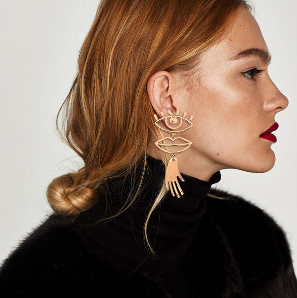 Eye Mouth Hand Pendant Earrings