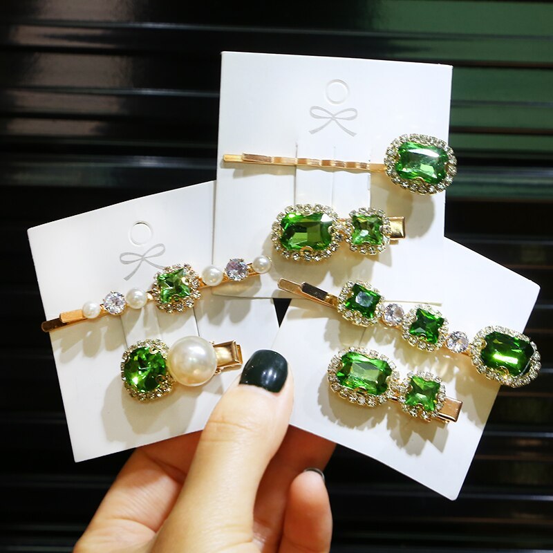 Green Rhinestone Jewel Hairpins