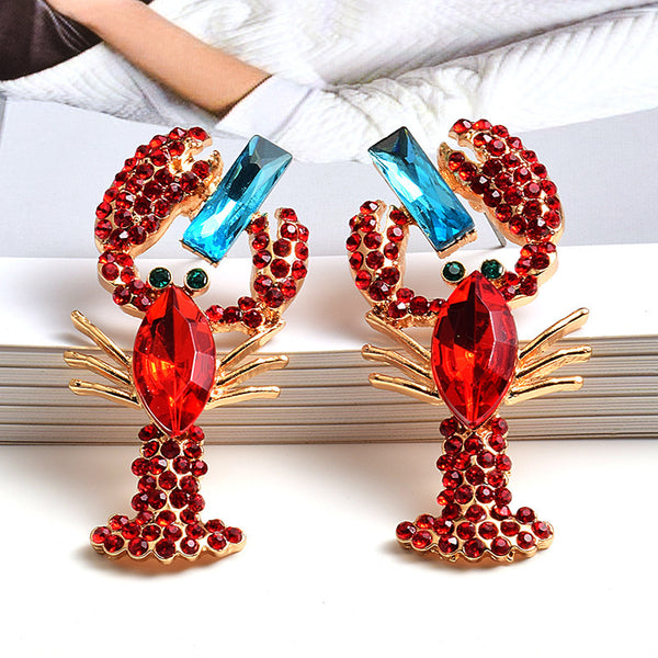 Fashion Lobster Diamond Metal Earrings