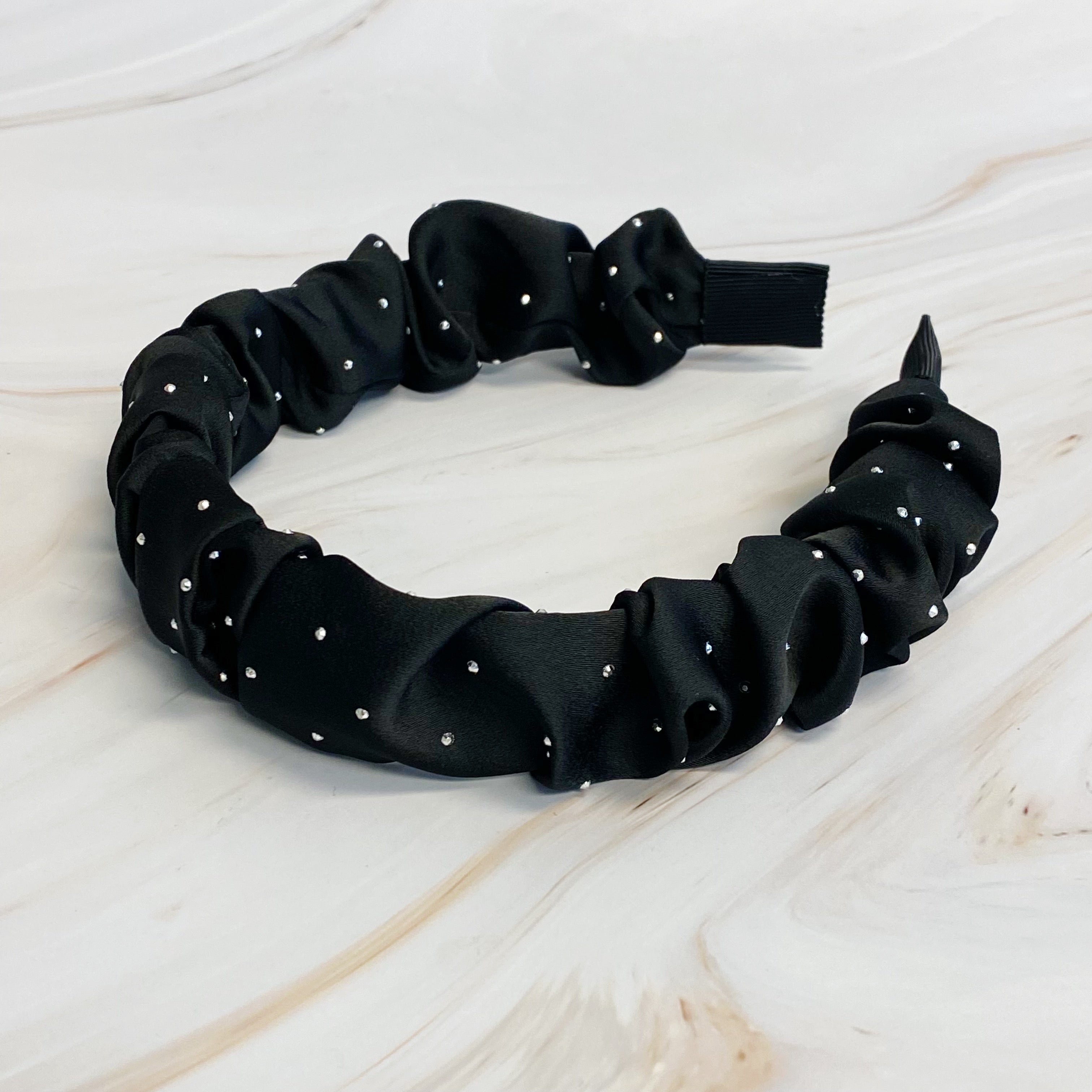 Scrunched Satin Jewel Dotted Headband-4