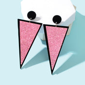 Shining Pink Sequin Decor Acrylic Triangle Geometric Dangle Earrings for Party-0 width=100 