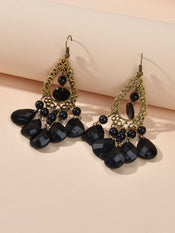 Bohemian Retro Jewellery Black Water Drop Beads Antique Gold Chandelier Earrings-1 width=100 