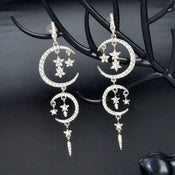 Starry Nights Long Earrings with Multiple Star Moon Pendants Celestial Glamour-0 width=100 
