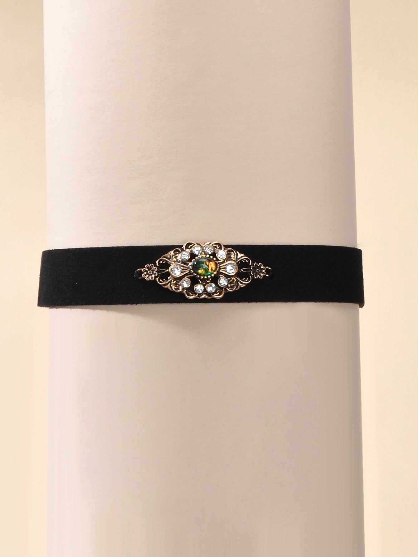 90s Retro Antique Gold Flower Black Velvet Tattoos Choker Necklace Gothic Collar-3