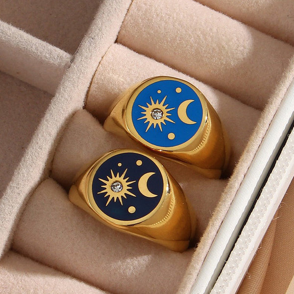 Mystical Moon and Rhinestone Star Ring