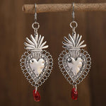"Nannette" Heart and Blood Drop Earrings (silver)