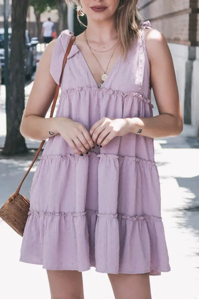 "And The Why" Polka Dot Textured Layered Flounce Ruffle Dress