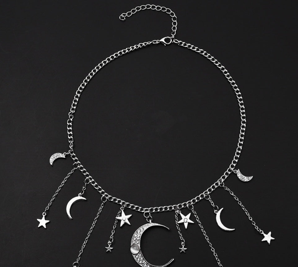 Star Moon Tassel Pendant Necklace