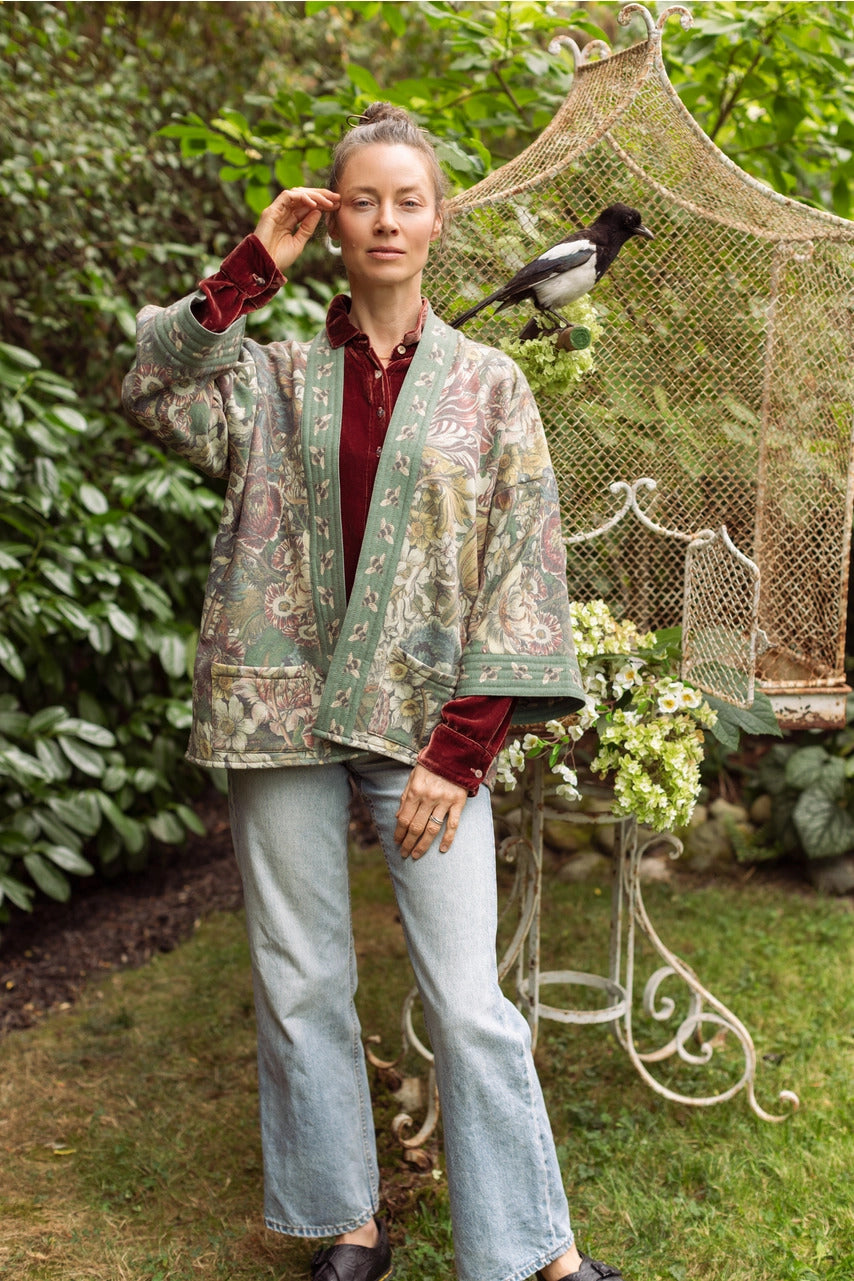 "Love Grows Wild" Fleece Cottage Cardigan Kimono Jacket