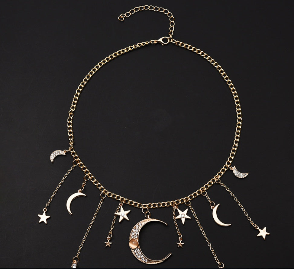 Star Moon Tassel Pendant Necklace