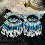 "Anysia" Blue Hand Beaded Eye Earrings