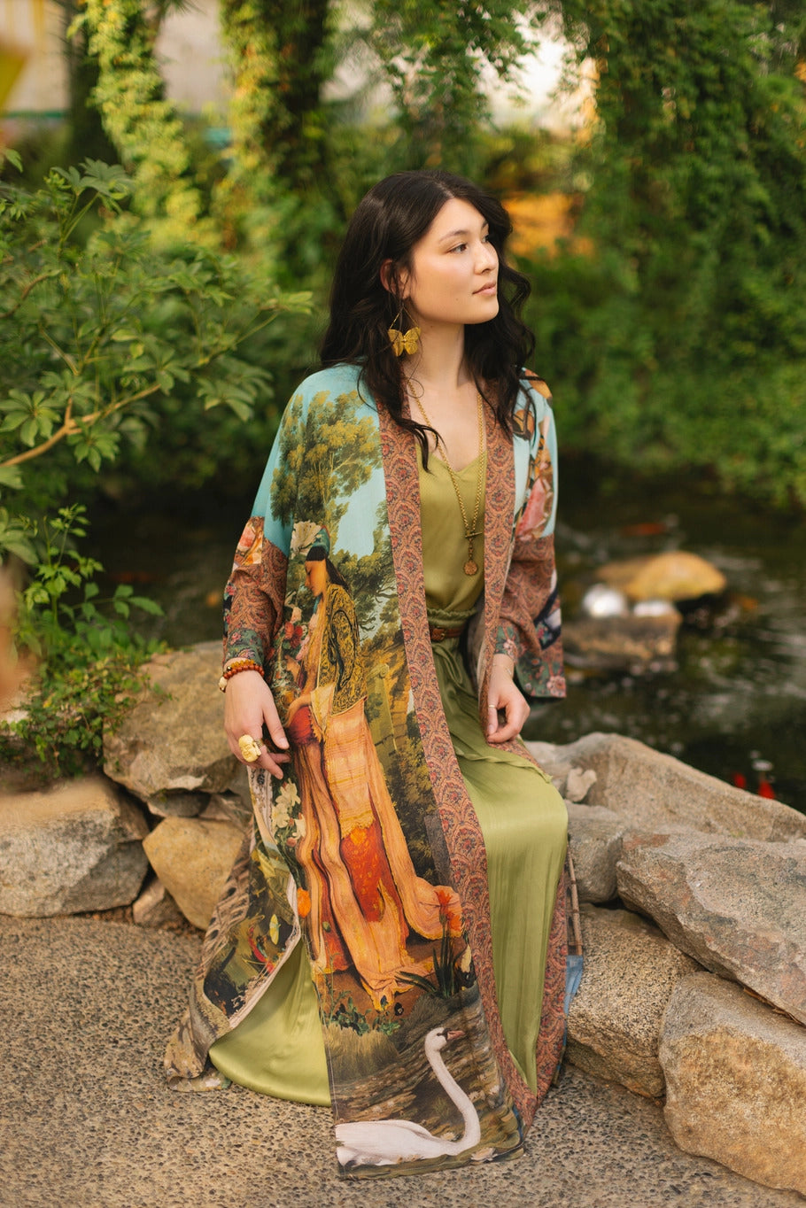 "Secret Garden" Kimono with Swan