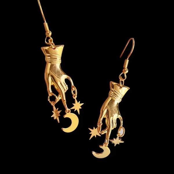 "Crysta" Hand, Stars, and Moon Earrings