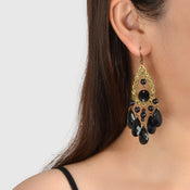 Bohemian Retro Jewellery Black Water Drop Beads Antique Gold Chandelier Earrings-0 width=100 