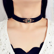 90s Retro Antique Gold Flower Black Velvet Tattoos Choker Necklace Gothic Collar-0 width=100 