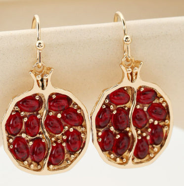 Pomegranate Earrings in Golden, Silvery, and Rose Golden Finishes