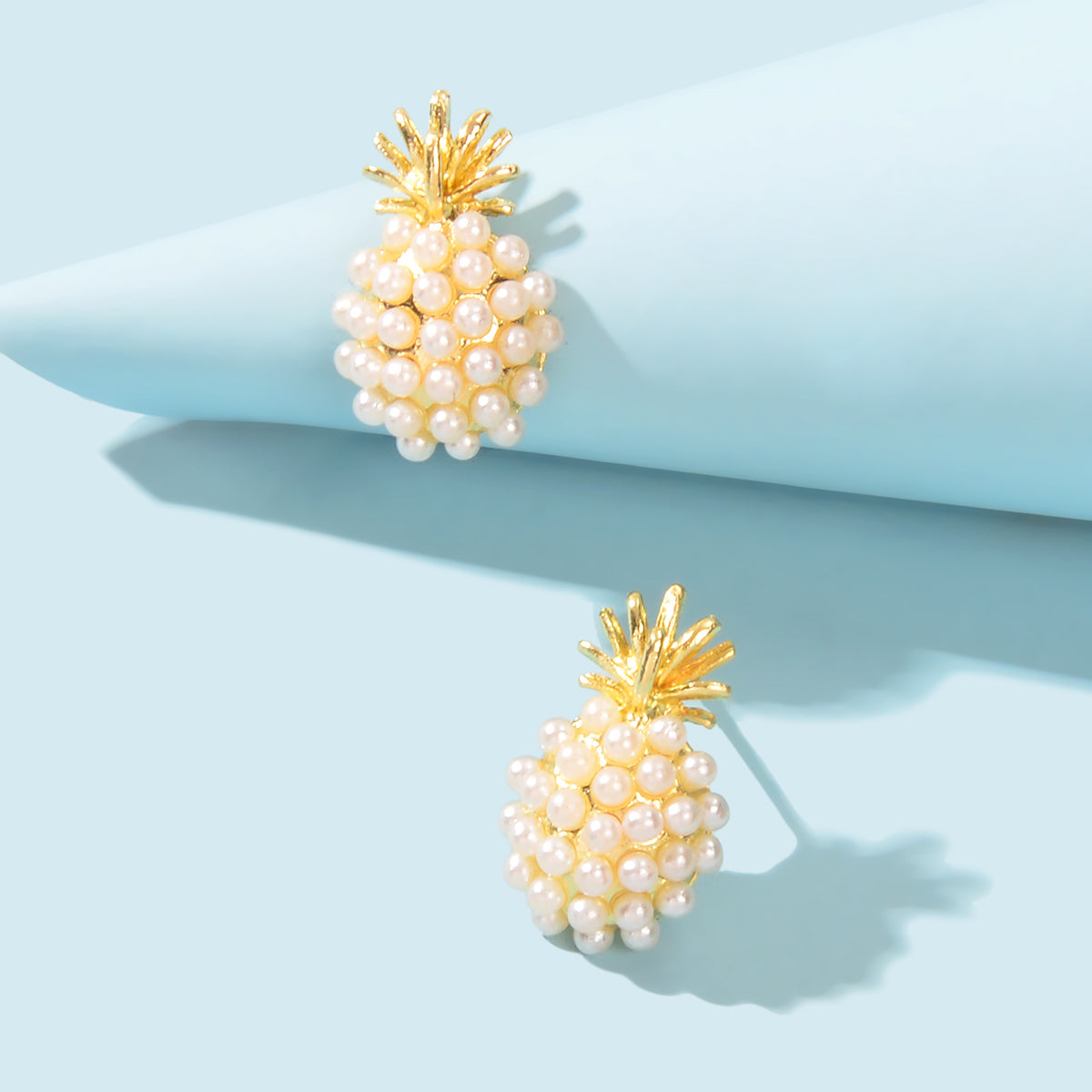 Fruit Jewelry Inspiring Imitation Pearl Decoration Gold Stud Pineapple Earrings-0