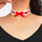 90s White Lace Flower Black Velvet Bowknot Tattoo Choker Necklace Grunge Collar-5 width=100 