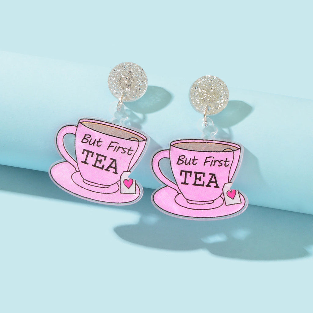 Personality Creative Acrylic Tea Cup Design Pendant Lightweight Earrings-0