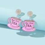 Personality Creative Acrylic Tea Cup Design Pendant Lightweight Earrings-0