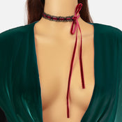 Vintage Black Lace Long Red Velvet Bow-knot Tie Banquet Ribbon Choker Necklace-0 width=100 