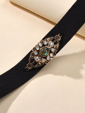 90s Retro Antique Gold Flower Black Velvet Tattoos Choker Necklace Gothic Collar-4 width=100 