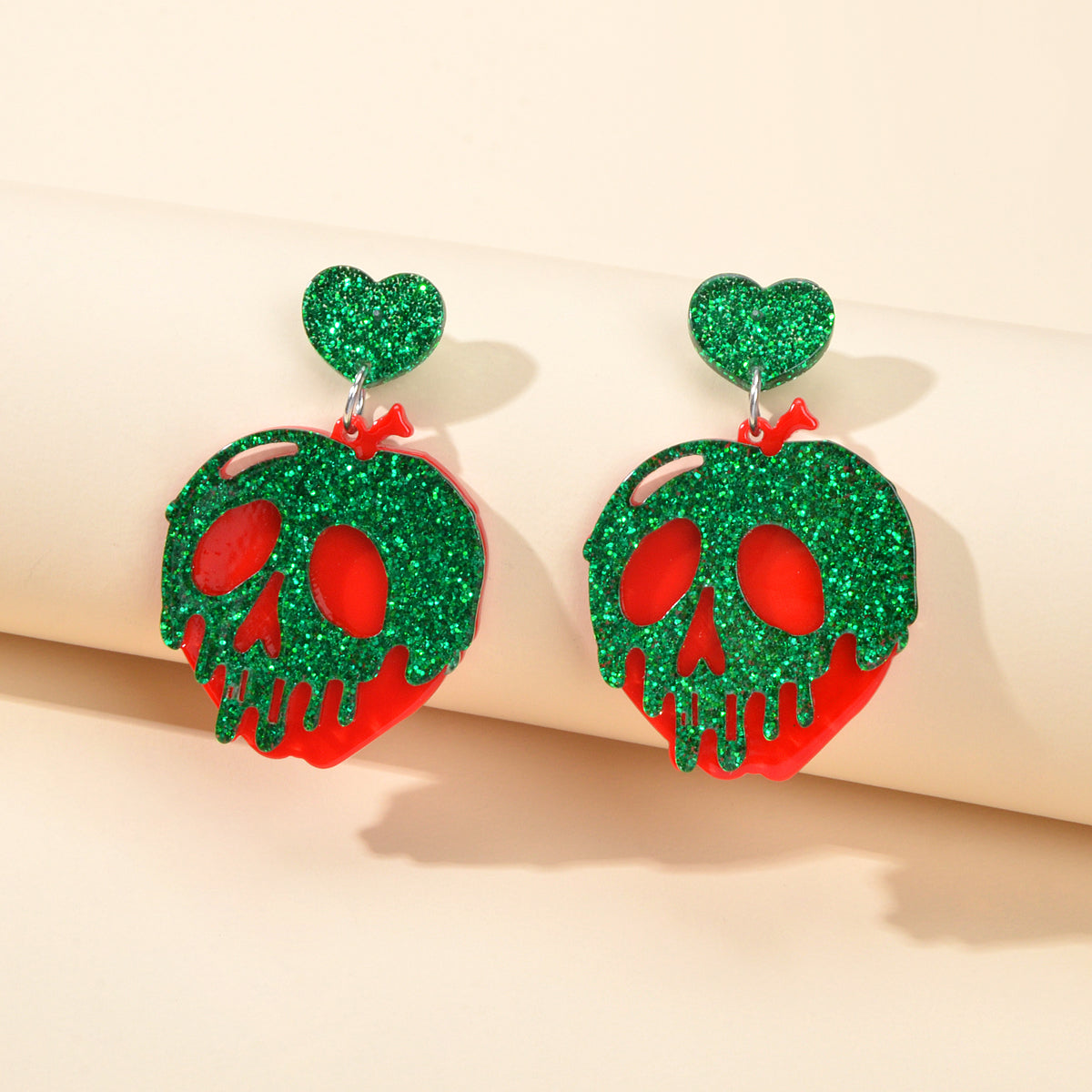 Personality Creative Jewelry Red Strawberry Green Skull Punk Rock Weird Earrings-0