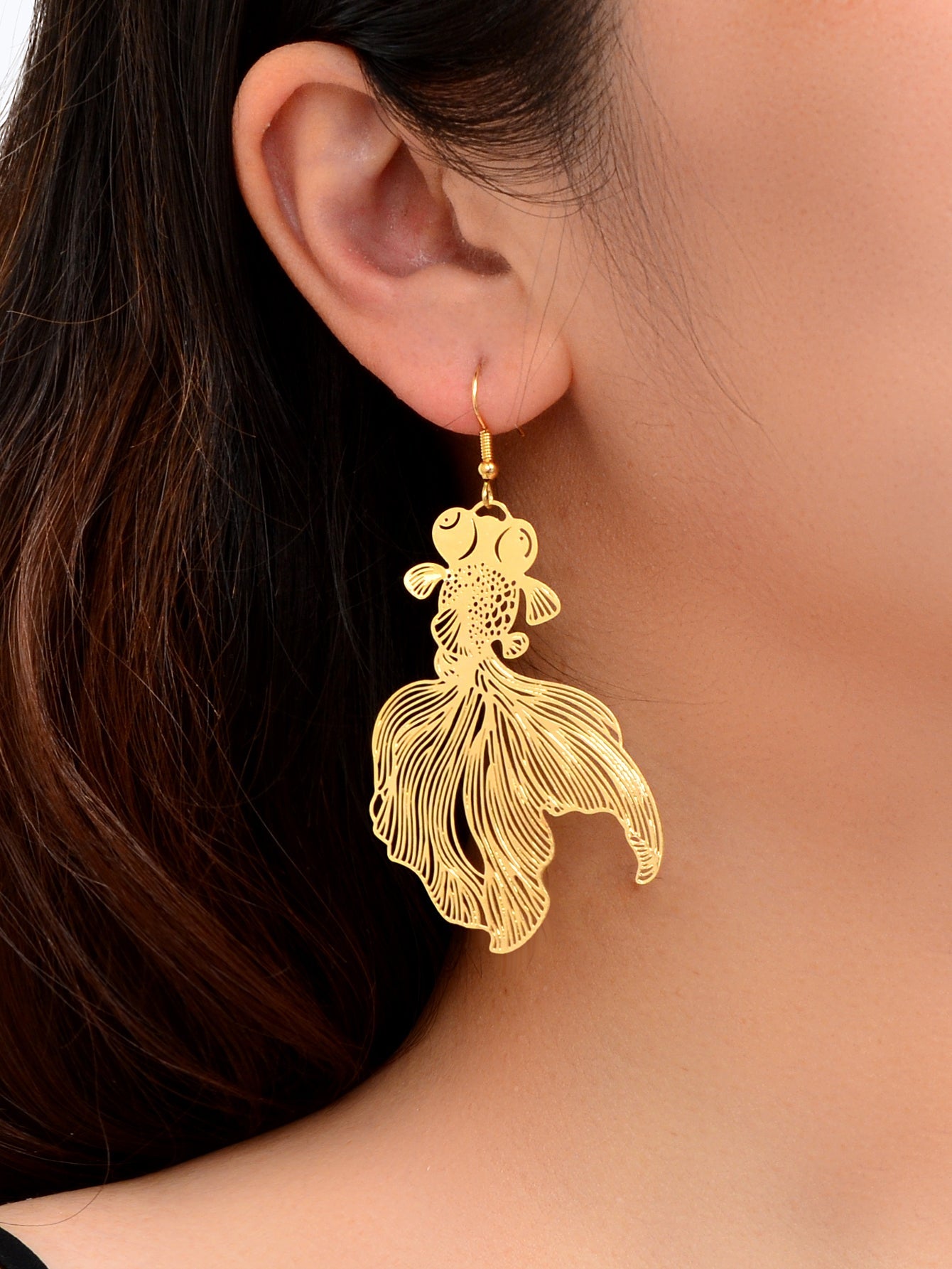 AU Stock Lovely Goldfish Shape Drop Dangle Earrings Hollow Fish Party Jewellery-7