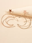 Trendy Minimalist Jewellery Gold Silver Star Moon Dangle Earrings Accessories-0