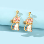 Pink Enamel Aesthetic Funny Cartoon Kitten Drop Dangling Cat Animal Earrings-0