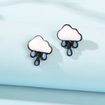Enamel Alloy Cute White Cloud Blue Raindrop Stud Earrings Cartoon Jewellery Gift-0