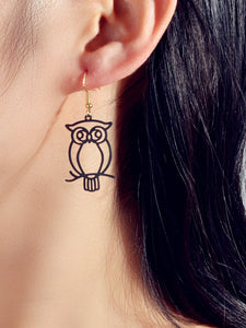 Punk Designer Jewellery Gothic Black Hollow out Owl Dangle Minimalist Earrings-0