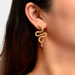 Snake Drop Earrings Dangle Big Green Rhinestone Emerald Charm Stud Punk Jewelry-4