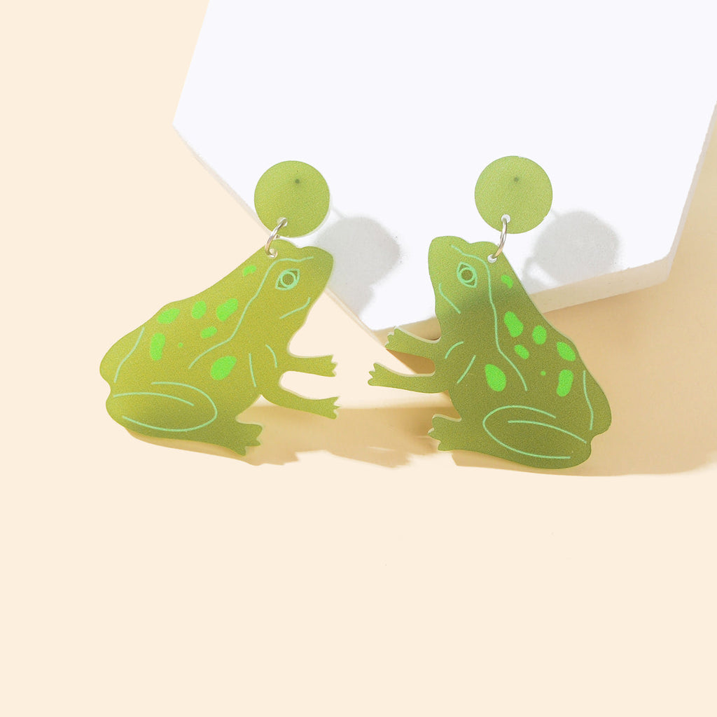 Y2k Style Green Acrylic Cute Frog Dangle Earrings Girls Personality Accessories-0