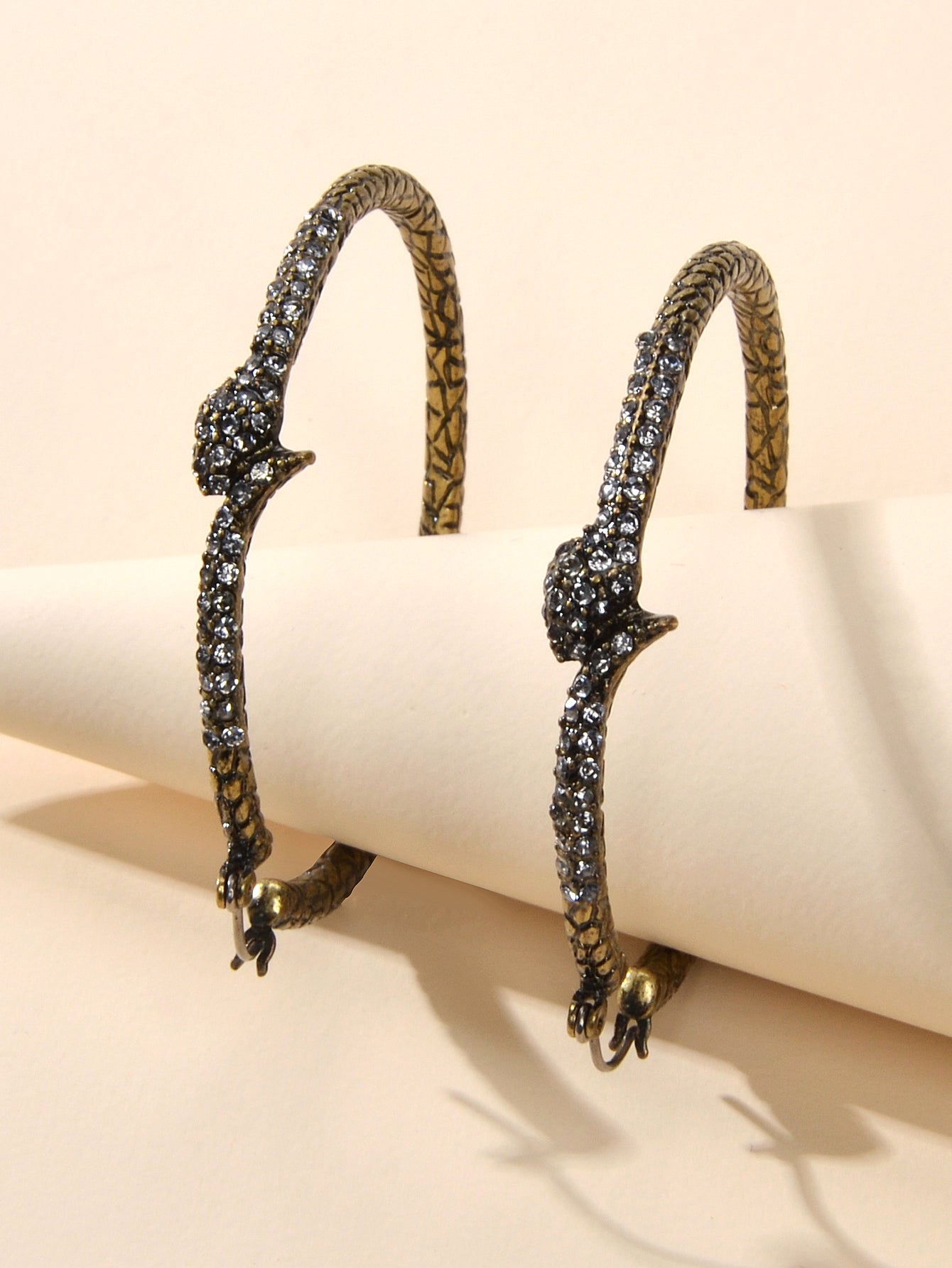 Punk Vintage Rhinestone Antique Gold Snake Big Hoop Earrings Hip Hop Jewellery-0