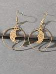 Gold Circle Moon Charm Dangle Earrings Minimalist Party Accessories Jewellery-0