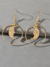 Gold Circle Moon Charm Dangle Earrings Minimalist Party Accessories Jewellery-0 width=100 