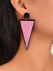 Shining Pink Sequin Decor Acrylic Triangle Geometric Dangle Earrings for Party-1 width=100 