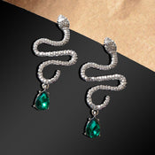 Snake Drop Earrings Dangle Big Green Rhinestone Emerald Charm Stud Punk Jewelry-6 width=100 