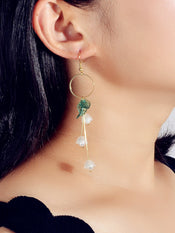 Charming Pearl Green Hotpink Resin Leaf Charm Gold Circle Dangle Women Earrings-0 width=100 
