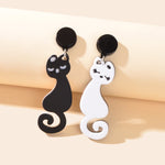 Lovely Asymmetrical White Black Acrylic Lovers Cat Creative Earrings Animal Stud-0